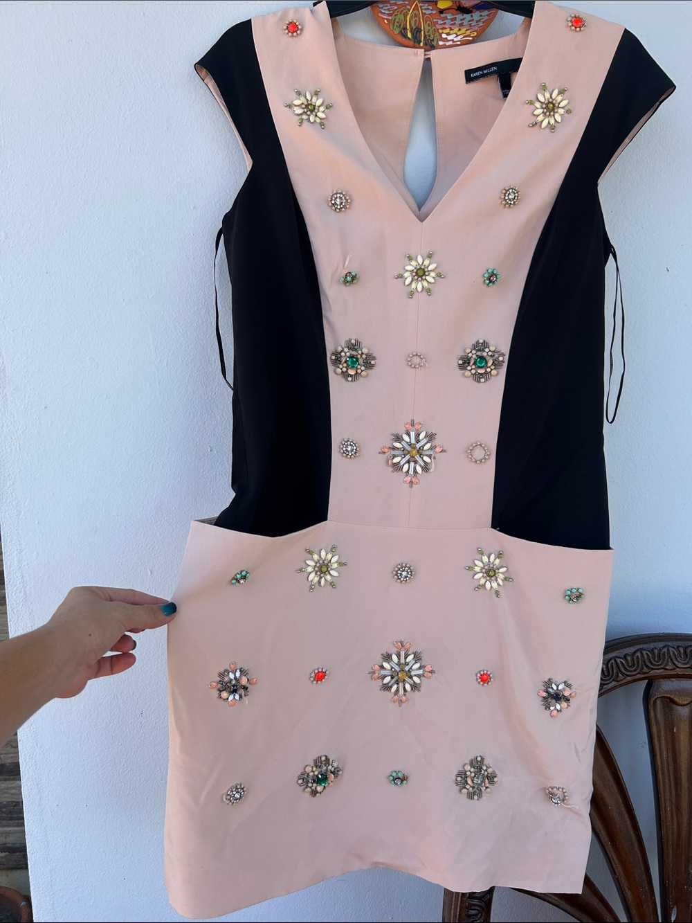 Karen Millen Pink & Black Jeweled Mini Dress